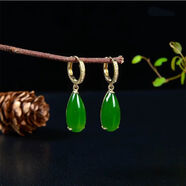 師魅天然和田碧玉水滴形耳環(huán)耳墜s925銀鎏金鑲玉老料碧玉耳釘耳線(xiàn)耳飾 純銀鍍18k黃金碧玉水滴耳環(huán)防丟