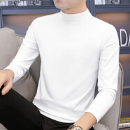 洋客高端純色長袖t恤男士半高領打底衫棉秋衣內(nèi)搭新款秋裝加絨上衣潮 白色 3XL 【適合165-180斤】