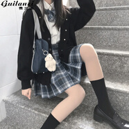 貴蘭姿jk制服女套裝半身裙子夏季學(xué)生百褶裙日系短裙三角函數JK正版原創(chuàng  ) 曬海（格裙+短袖襯衫+領(lǐng)結） M 【95-105斤】