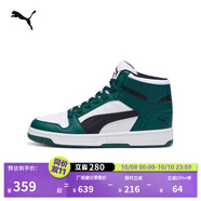 彪馬（PUMA）經(jīng)典復古籃球風(fēng)熊貓配色中幫板鞋男女REBOUND MID369573 深綠色-黑色-白-49 40