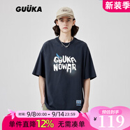 古由卡（GUUKA）xSANK嘻哈潮牌t恤男士短袖夏季情侶裝劉宇同款休閑寬松五分半截袖 深灰色 F7587 S