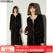 COCOBELLA靜奢風(fēng)內搭保暖長(cháng)袖連衣裙襯衫裙絲絨禮服裙FR7088 深巧棕 XL