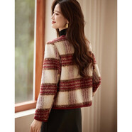 AEMAPE小香風(fēng)安可拉紅格紋外套女2025冬季新款小個(gè)子夾棉加厚短毛呢外套 紅色格子 (夾棉) L (建議110-123斤)