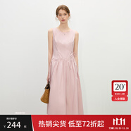 范思藍(lán)恩【徐若晗同款】腰精裙設(shè)計(jì)感無袖連衣裙女夏綁帶A字長裙 白桃粉 M