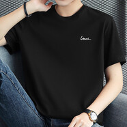 花花公子（PLAYBOY）純棉短袖t恤男生潮流標準型圓領(lǐng)上衣服體恤夏季印花全棉半袖打底 M08-443黑色 L