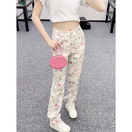 曇蓓漫（Liberty tango）2025年窄版小香風(fēng)牛仔褲春季新山茶花印花百搭 S