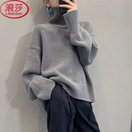 LangSha歐美風(fēng)高領(lǐng)打底衫女加厚25年新款寬松高級感休閑可外穿上衣