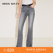MISS SIXTY進(jìn)口牛仔面料牛仔褲女裝復(fù)古雪花黑灰開(kāi)衩顯瘦微喇褲 黑灰（常規(guī)） 24