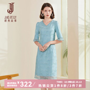 經(jīng)典故事（JANE STORY）浪漫純色蕾絲連衣裙女春季2024新款通勤氣質(zhì)花邊領(lǐng)新中式旗袍裙子 K03淺藍(lán)綠 2XL