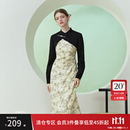 范思藍(lán)恩23FS11128 新中式坎肩外套水墨印花吊帶連衣裙兩件裝女 米底黑花 XS