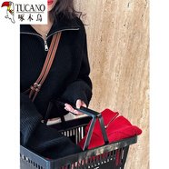 啄木鳥(niǎo)（TUCANO）美式復古毛衣女2025冬季新款外搭甜酷風(fēng)蝙蝠袖半拉鏈休閑套頭上衣 黑色 L 【105-115斤穿】