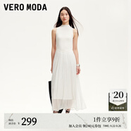 VEROMODA連衣裙女2025秋冬新款無袖針織拼接光澤感雪紡裙擺長裙 蜜乳白色 L