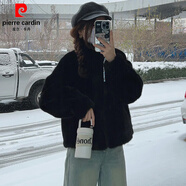 皮爾卡丹皮毛一體秋冬季新款水貂絨外套女短款保暖立領(lǐng)環(huán)保獺兔毛時尚外套 黑色高品質(zhì) S 85-105斤
