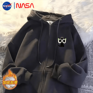 NBHD NASA港風(fēng)羅小黑卡通連帽開(kāi)衫拉鏈衛衣男女同款時(shí)尚百搭秋冬款外套 深灰色-【羅小黑】 加絨 3XL