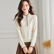 奢汐（Srcr）半高領(lǐng)木耳邊純羊毛衫女短款內搭打底春秋通勤針織毛衣