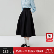 范思藍(lán)恩23FS13283赫本風(fēng)黑色a字半身裙女秋季高腰西裝裙百褶傘裙 曜石黑 S