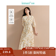 茵曼（INMAN）【商場(chǎng)同款】亞麻再生纖維碎花裙2025春秋女裝新品系帶領(lǐng)連衣裙 落葉黃 S