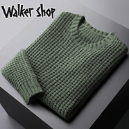 Walker Shop針織衫男修身毛衣輕商務(wù)粗針套頭圓領(lǐng)加厚保暖打底衫 綠色 L