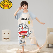 G.DUCKKIDS男童連體睡衣夏季棉薄款短袖防踢護肚神器大童男孩夏天兒童睡袋 MX-M111#叮當貓 170 S碼高145-155cm 重65-8