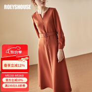 ROEYSHOUSE羅衣淑女連衣裙秋裝新款氣質(zhì)純色修身優(yōu)雅a擺長裙子00780 磚紅色 M