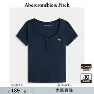 Abercrombie & Fitch【多色亨利領(lǐng)】女裝25夏季經(jīng)典小麋鹿修身短袖T恤KI139-5271 海軍藍(lán)(白色小麋鹿) XS (160/84A)