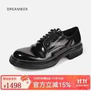 dreambox鈞博vibram高端馬臀皮休閑皮鞋手工固特異皮底男士德比鞋 黑色亮面 45