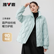 雅鹿立領(lǐng)輕薄羽絨服女冬季新款短款小個(gè)子波浪絎線(xiàn)純色輕羽絨外套 天空藍 M (160) 建議110-125斤