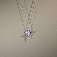 YKINCASL老鳳凰9999純銀The Purple Cross女生項鏈紫色水鉆十字架吊墜 紫色愛(ài)心十字架項鏈一條老鳳祥同款 0型鏈45+5cm