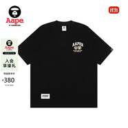 Aape旗艦店男裝25春夏猿人軍團(tuán)徽章字母刺繡潮流短袖T恤1611XXO BKX/黑色 均碼 M
