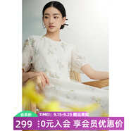 飛鳥(niǎo)和新酒圓領(lǐng)碎花國(guó)風(fēng)連衣裙女短袖夏季寬松新中式女裙 滿幅圖案米白HPA03 S