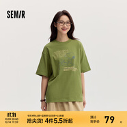 Semir[商場同款]史努比系列短袖T恤女中長款印花2024新款純棉秋裝 橄欖綠40894 M
