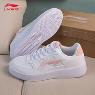 LI NING李寧女鞋行初2.0板鞋新款春夏黑白熊貓鞋休閑鞋子厚底增高運動(dòng)鞋 標準白/淺煙粉【浮舟】 35