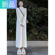 妃奧絨白色長(cháng)裙針織連衣裙子女2025新款早秋季配大衣內搭打底長(cháng)款毛衣裙 【白色優(yōu)質(zhì)版】半高領(lǐng) S