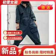 美安嘉歐洲站連體褲連衣褲女秋裝新款復古文藝百搭大碼寬松一體褲休閑褲 綠色 L 建議100-125斤