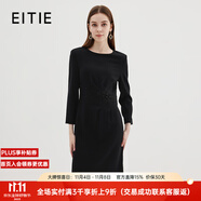 愛特愛（EITIE）高級感圓領釘珠刺繡魚尾羊毛呢禮服連衣裙冬季新款7277902 極簡黑20 S 155