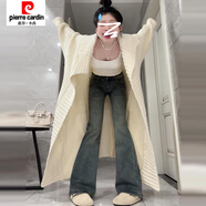 皮爾卡丹（pierre cardin）白色長款大毛衣針織開衫外套女秋冬季2025新款厚慵懶風(fēng)高 【米白色】【寬松/小個子/費爾島/韓系慵懶風(fēng)/奶呼 S 40/45kg