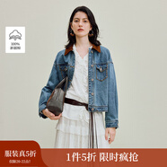 茵曼（INMAN）章若楠同款復(fù)古休閑短款牛仔外套長袖上衣 牛仔藍(lán)-18538234 M