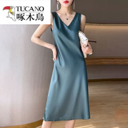 啄木鳥(niǎo)（TUCANO）高級感冰絲吊帶長(cháng)款連衣裙女春夏醋酸中長(cháng)裙內搭無(wú)袖氣質(zhì) 墨綠色 XL 95-110