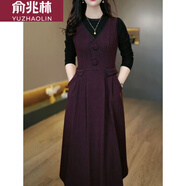 俞兆林新中式時(shí)尚假兩件中長(cháng)款中年媽媽大碼連衣裙秋冬新款打底裙子百搭 紅色 3XL 建議140-160斤