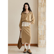 謎秀新年設計感衛衣套裝裙女2025秋冬季新款女裝韓版小個(gè)子兩件套女 茶色 奶 衛衣+半身裙 M
