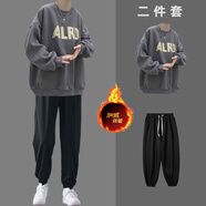 圓領衛(wèi)衣男套裝秋冬季款潮流歐美街頭簡約一套搭配休閑小紅書爆款 [加絨2件裝]Y88衛(wèi)衣深灰+束腳褲 S