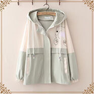 日系森女學(xué)院風(fēng)甜美學(xué)生外套寬松長(cháng)袖連帽開(kāi)衫閨蜜女短款小熊風(fēng)衣 小熊綠色 S