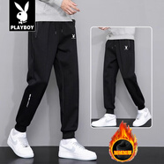 花花公子秋冬季休閑褲男新款黑色束腳運動(dòng)褲子男士春秋季加絨長(cháng)褲防寒保暖 黑色束腳件 加絨 2XL 建議135斤-150斤