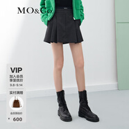 MO&Co.運(yùn)動風(fēng)橡筋高腰拼接壓褶A字半身裙短裙設(shè)計(jì)感裙子JK風(fēng)摩安珂 炭黑花灰色-第1批 S 160
