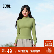 森馬（Semir）長(zhǎng)袖T恤女半高領(lǐng)吸濕發(fā)熱抗菌2024冬緊身抓絨打底衫109724101001