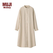 無(wú)印良品 MUJI 女式 法國亞麻水洗 立領(lǐng)連衣裙 原色 L