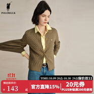 POLOWALK麻花針織開(kāi)衫女春秋季新款保羅女裝氣質(zhì)休閑絞花毛衣外套長(zhǎng)袖線衣 灰綠 M (160)