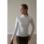 EGGKA半高領(lǐng)卷邊長(cháng)袖正肩T恤簡(jiǎn)約修身顯瘦休閑打底上衣E25A3908AF 白色 均碼