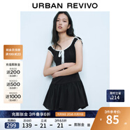 UR2025春季新款女裝撞色蕾絲飄帶U領(lǐng)無(wú)袖修身連衣裙UYY750014 黑色 (偏短) L