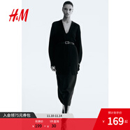 H&M女裝針織衫空調(diào)衫時(shí)尚寬松無(wú)扣長(zhǎng)開(kāi)衫外套毛衣女0863595 黑色 M 165/96